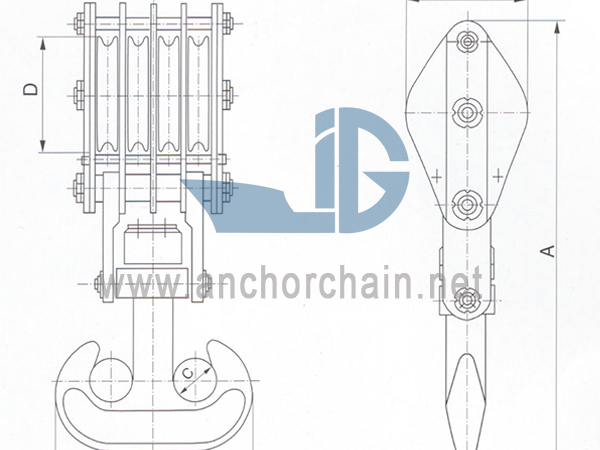 Drahtseilblock der ZHC-Serie mit 4 Scheiben für Schiffsdoppelhaken